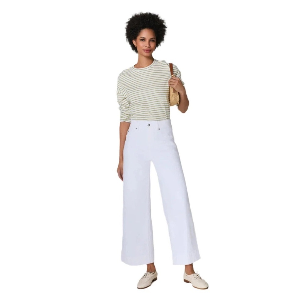 Spanx High Rise Cropped Wide Leg Pull-on Jeans in white Sz L